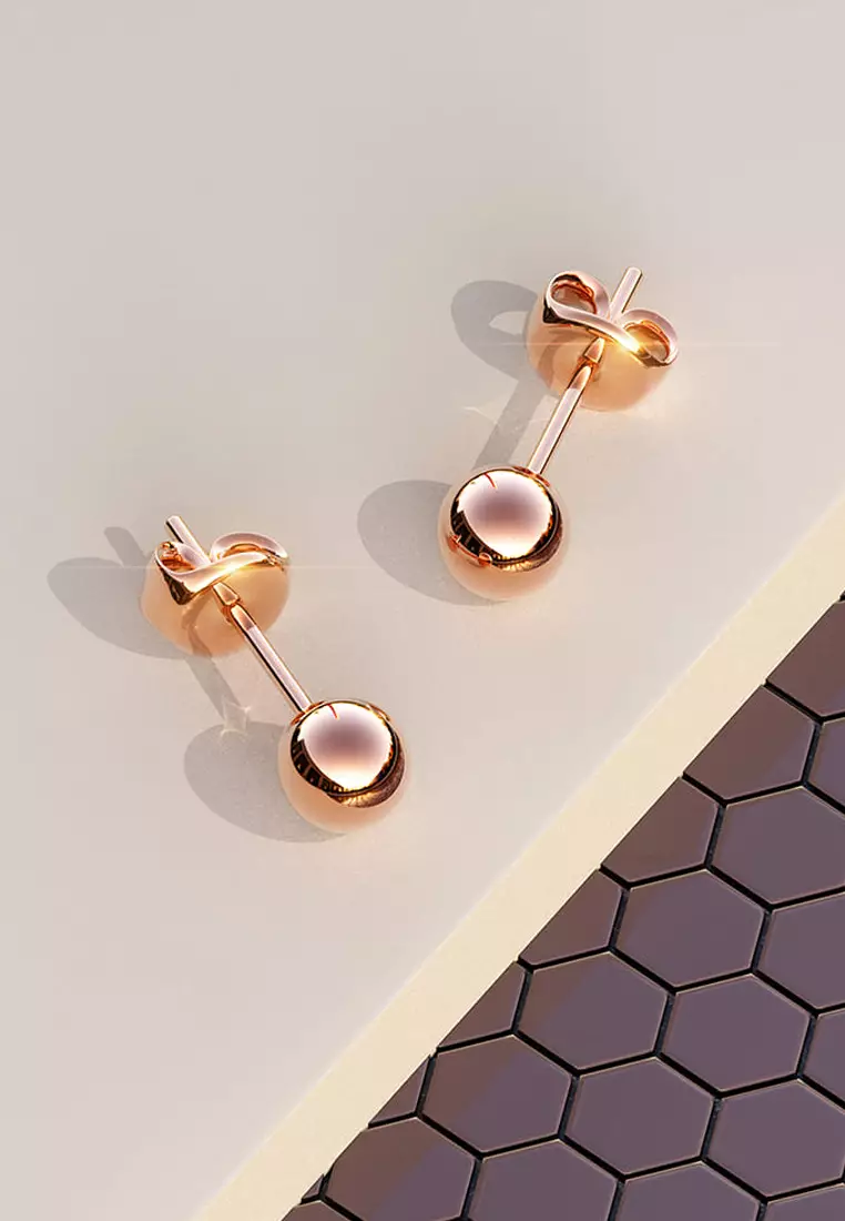 Glitter Ball Stud Rose Gold Layered Earrings 5mm