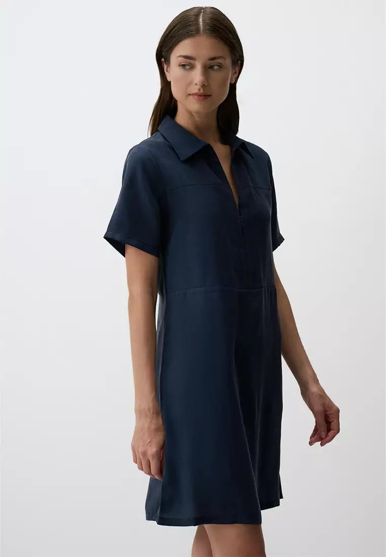 Jimmy Key Navy Blue Polo Collar Short Sleeve Mini Dress