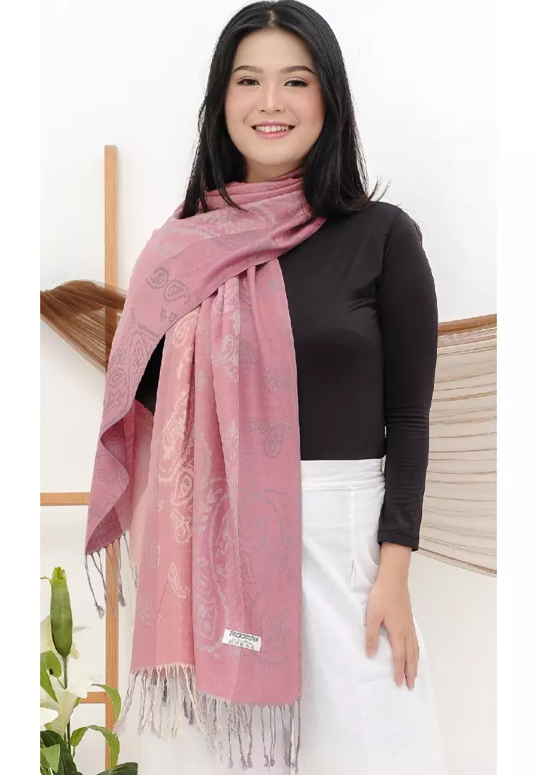 Aksesoris Wanita Reversible Viscose Gradient Paisley Pattern Pashmina Shawl Syal Gradasi Wanita Rosy Blush