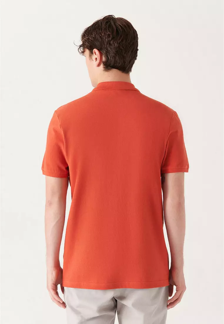 Men's Dark Orange 100% Cotton Cool Polo Neck T-Shirt E001004