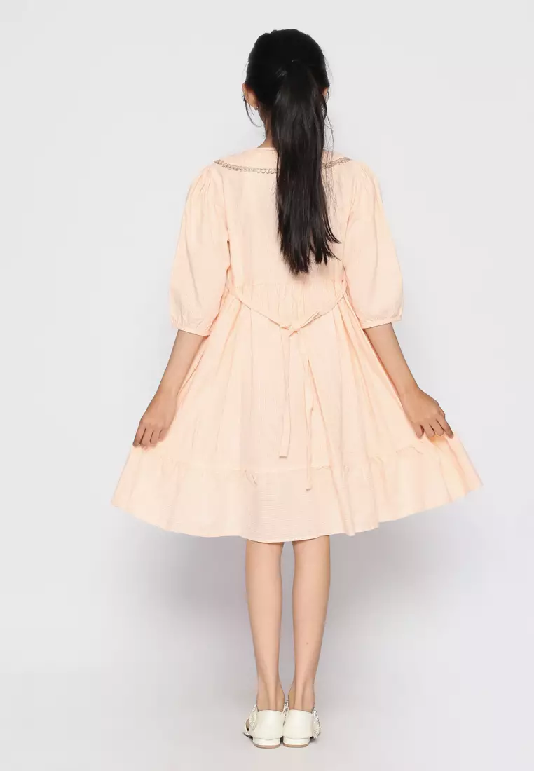 Dress Anak Perempuan Salur Kecil Orange - CUTE