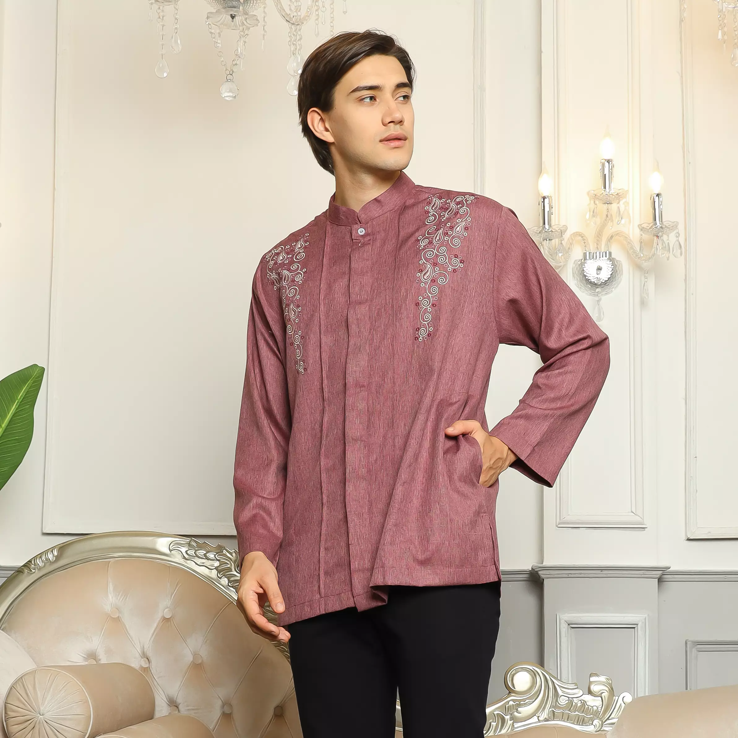 Baju Koko 41 Burgundy Lengan Panjang