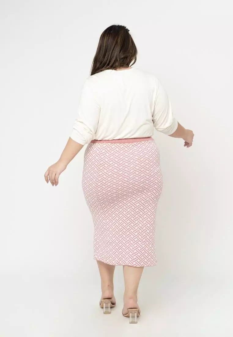 Plus Size Knit Skirt Iselle Pink Blush