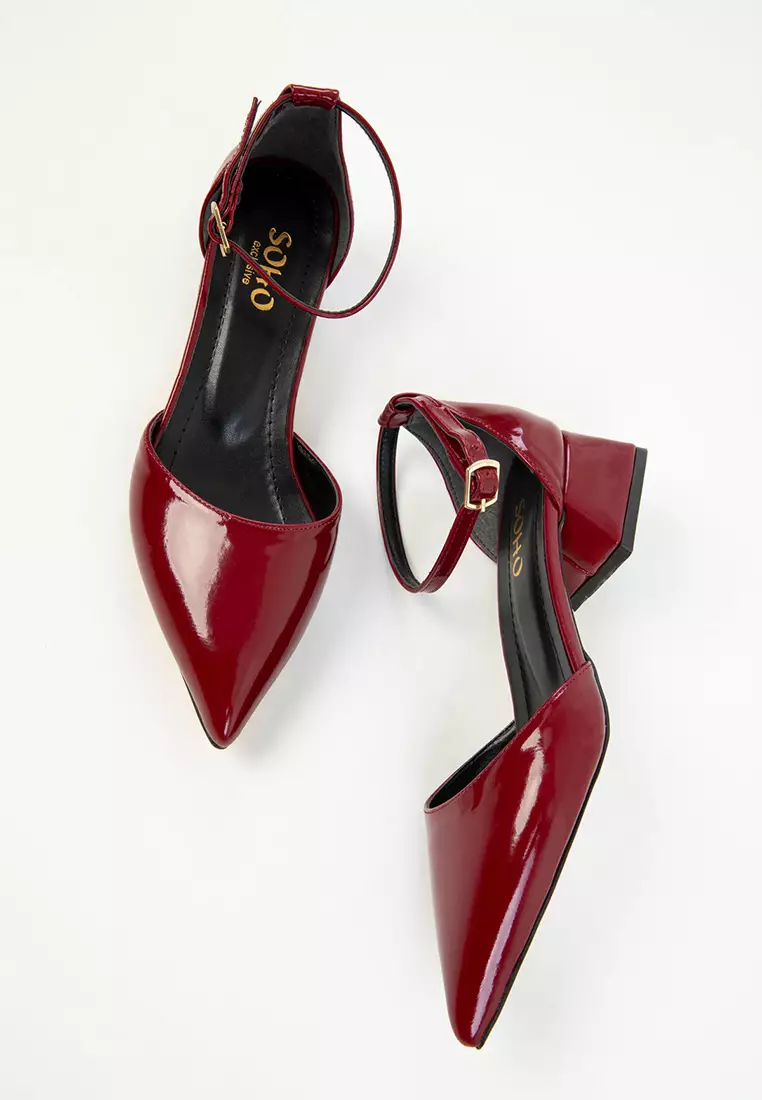 Claret Red Patent Leather Women's Classic Heeled Shoes 20283
