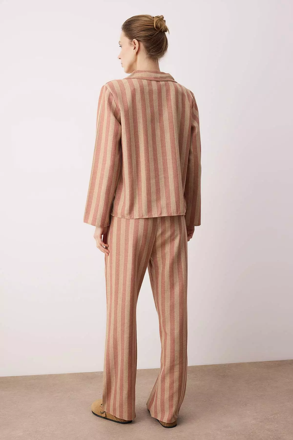 Rose Dried-Ecru Cotton Thick/Personalized Striped Flannel Woven Pajama Set Thmaw26Pt196