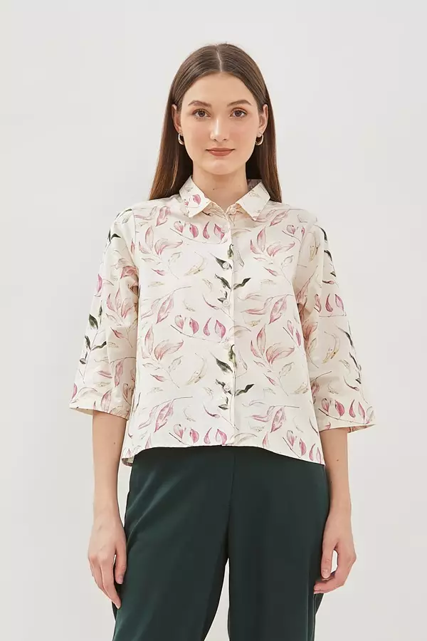 Minimal Mayas Floral Blouse - Light Beige