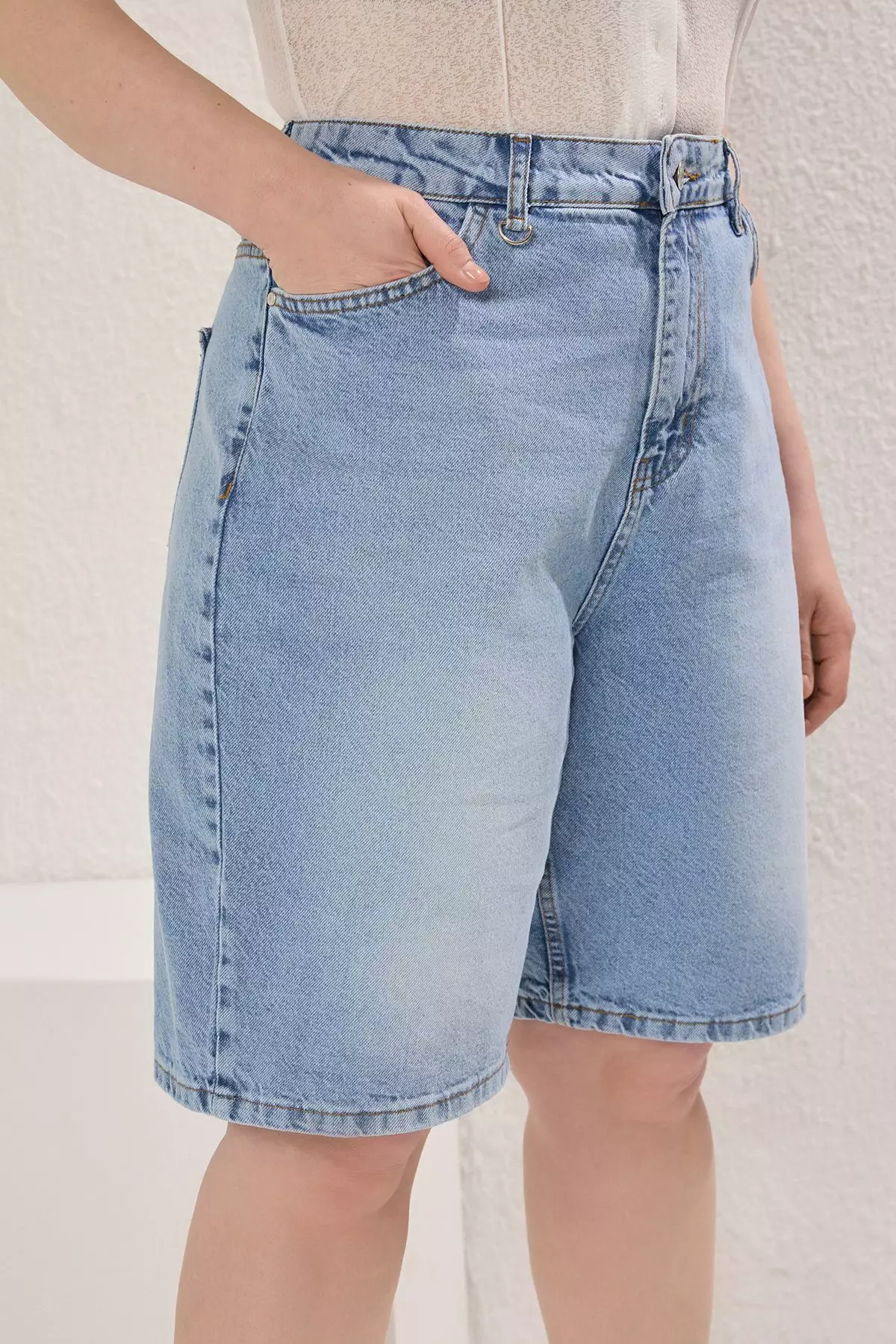 High Waist Straight Fit Denim Plus Size Shorts