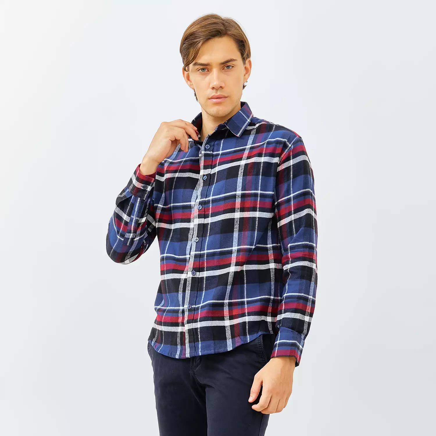 PAULMAY Kemeja Flanel Pria Lengan Panjang Navy 6716