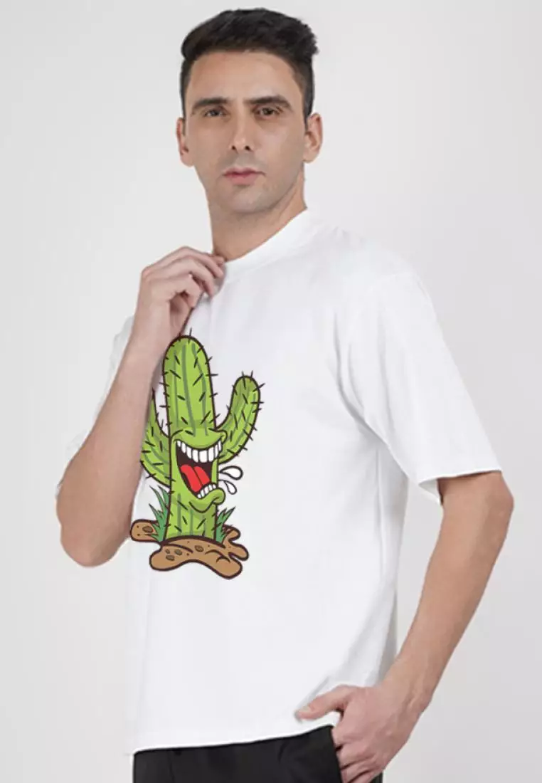Oversized Cactus Mouth White  Cotton Short Sleeve Essential T-Shirt