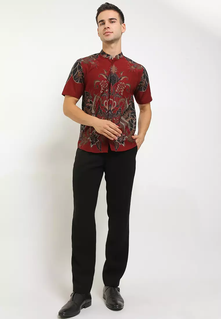 BATIK TALENTA EXCLUSIVE Lengan panjang slimfit SHANGHAI BUNGGA RED 02