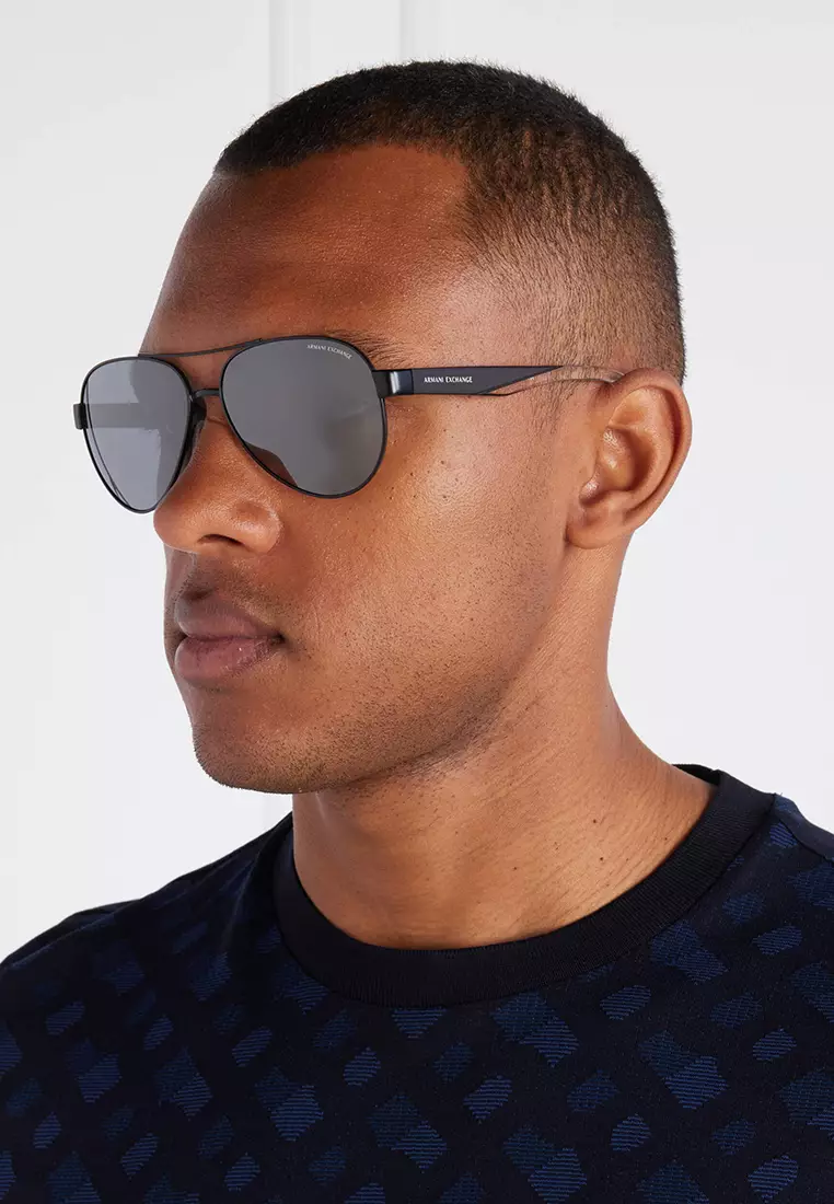 Buy Armani Exchange Men's Pilot Frame Black Metal Sunglasses
