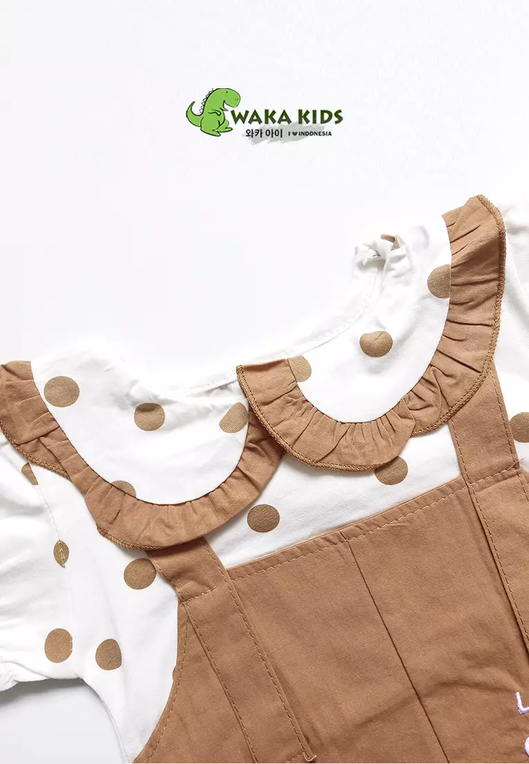 Wakakids Dress Bayi Anak Perempuan Lengan Pendek Katun Polkadot Lucky Bear 4487 Venrc Akula Pink