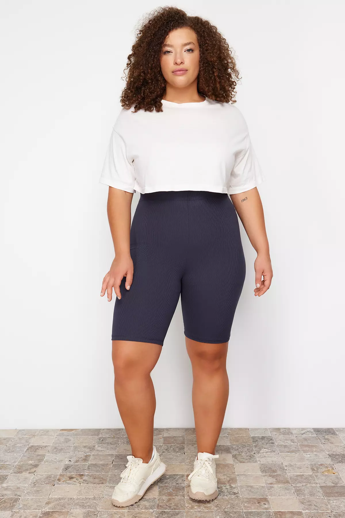 High Waist 2-Pack Biker Short Length Ribbed Knit Plus Size Biker Shorts