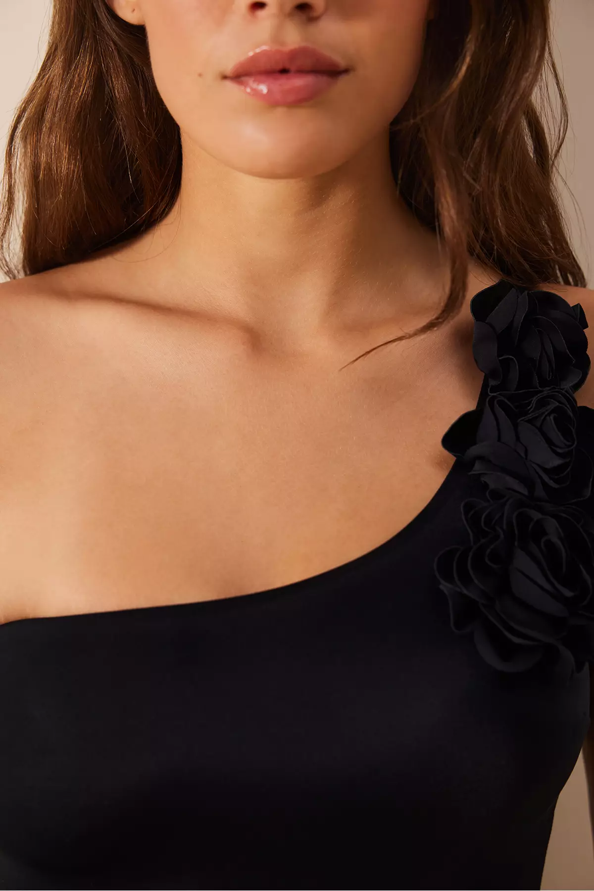 Black Flower One Shoulder Swimsuit