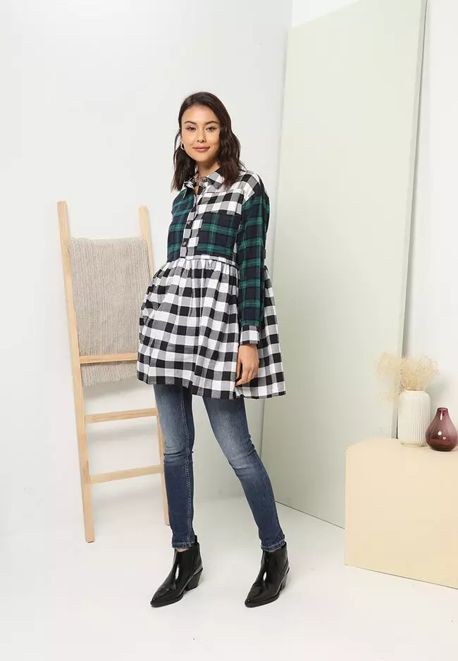 Buy TOPSHOP Petite Mix Check Smock Shirt Dress 2024 Online