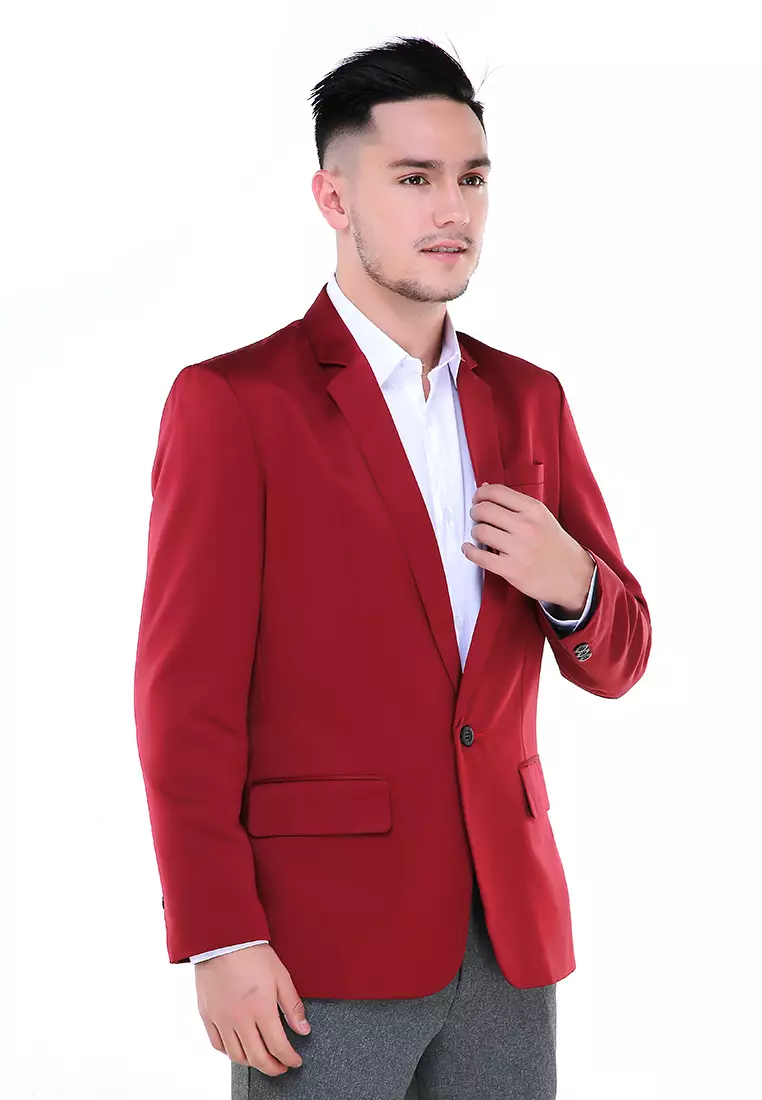 Woreq Jas Blazer Pria Premium Plain Formal Longsleeve Suit Material Polyester ORIGINAL - Red
