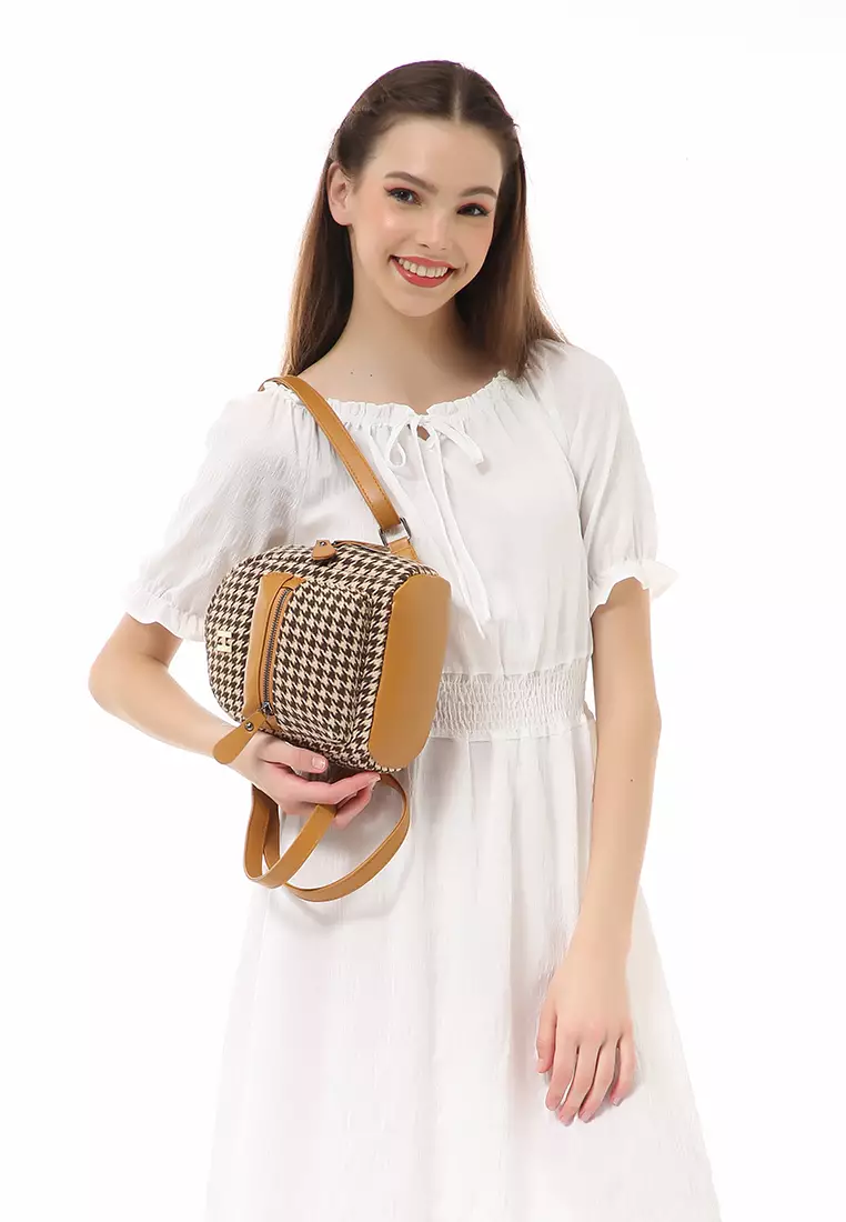 Afra Tas Ransel Mini Wanita Backpack Desain Unik Material Kain ORIGINAL - Khaki