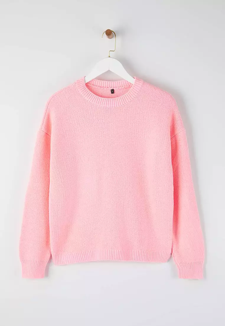 Pink Wide Pattern Special Yarn Knitwear Sweater