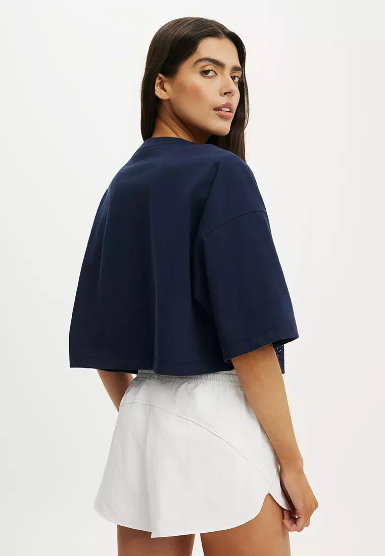 運動網面短版印花上衣