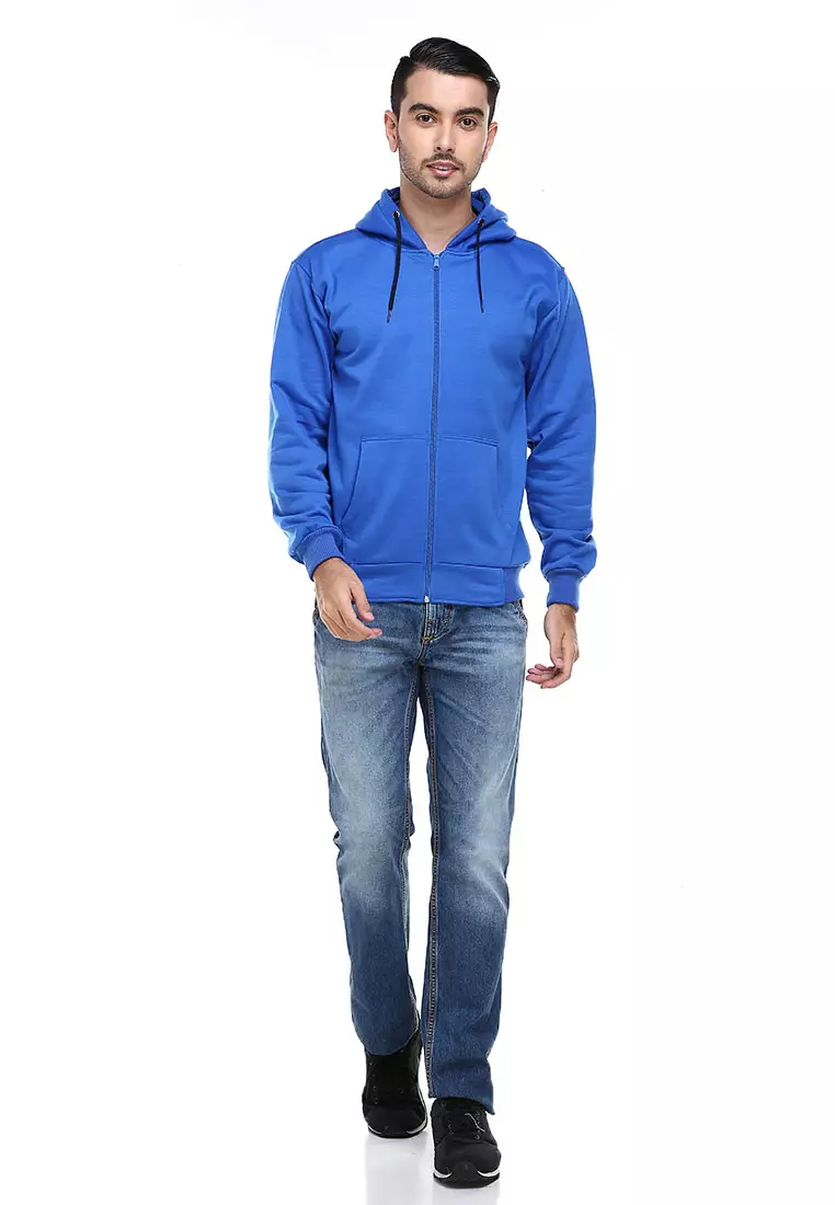 Clover Jaket Sweater Hoodie Polos Pria Casual Plain Jacket Material Fleece ORIGINAL - Blue