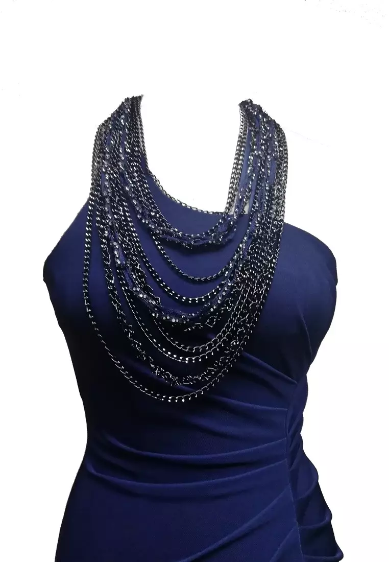 優雅垂褶針織釘珠晚禮服