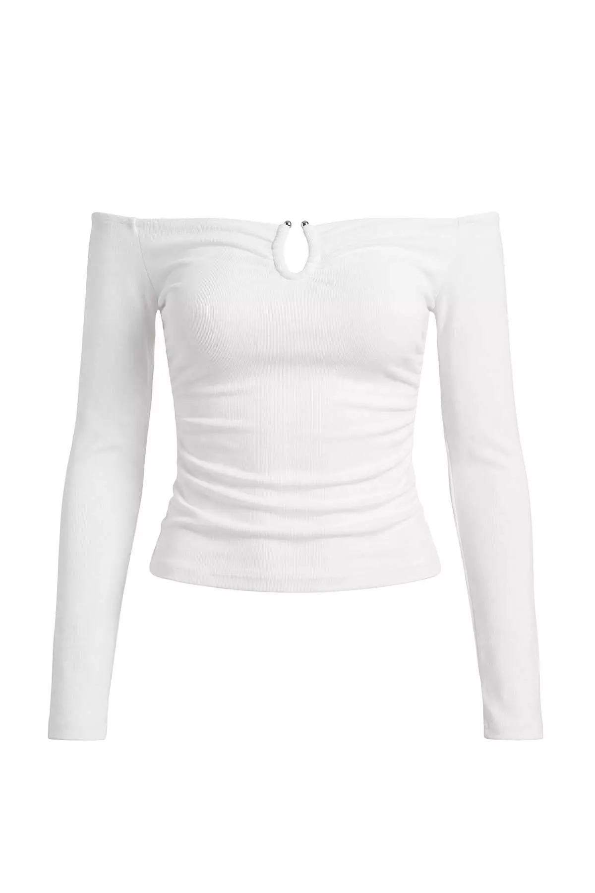 Ecru Fitted/Bodycon Accessory Detailed Stretchy Knitted Blouse Twoaw26Bz00356