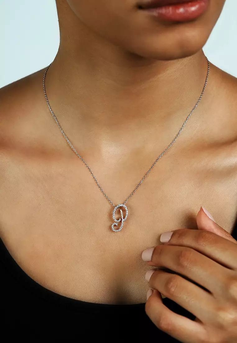 Pavé Lab Grown Diamond 'P' Initial Pendant in White Gold D/E-VVS/VS (0.31ct TDW) with chain