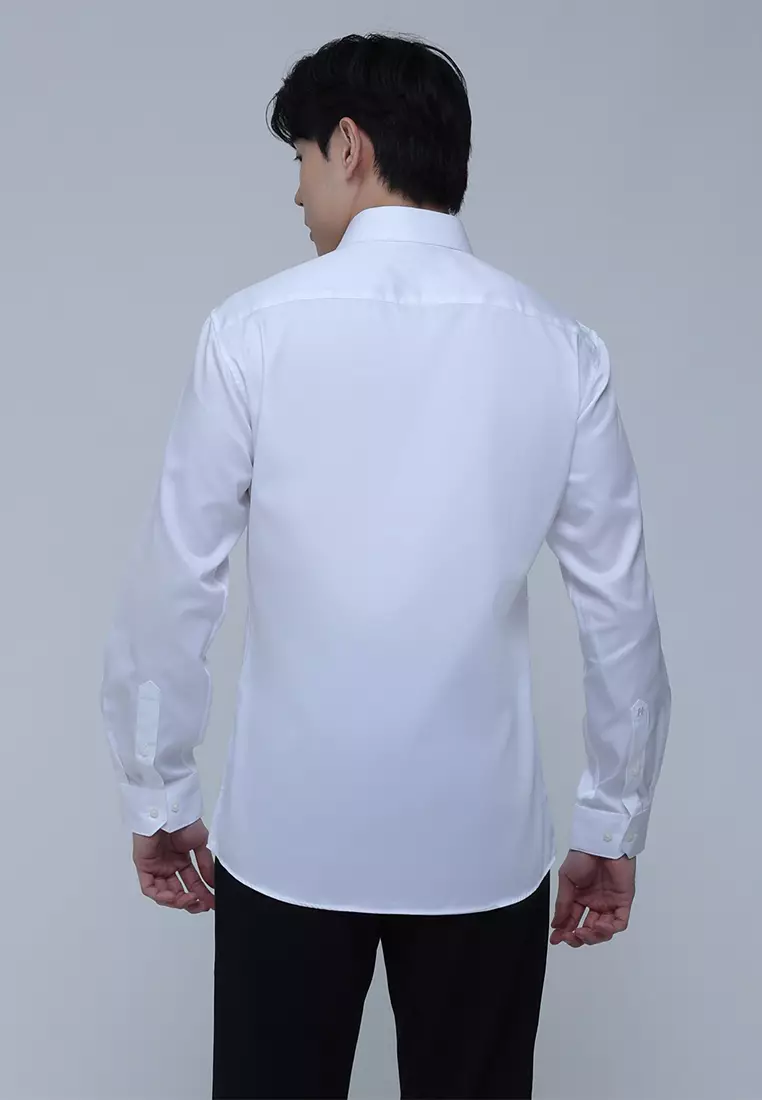 Slim Fit Solid White long Sleeve Dress Shirt