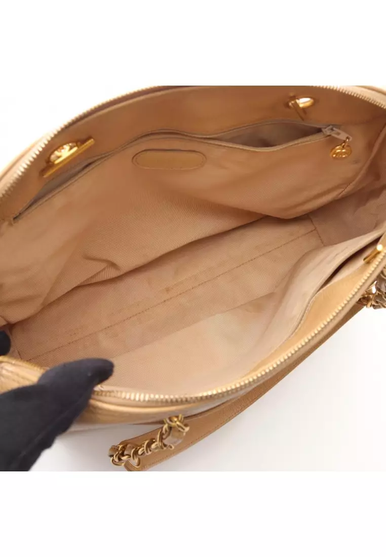 Pre-Loved Chanel coco mark mini boston bag chain handbag Caviar skin beige gold hardware