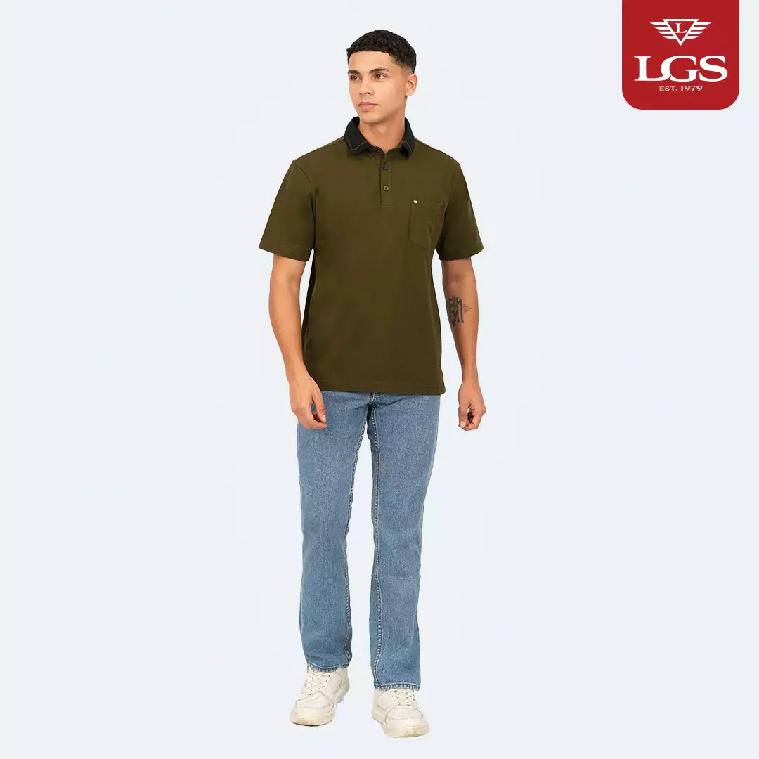 LGS - Polo Shirt Pria - Pocket - Regular Fit - Hijau Army - Aksen Garis - Katun - CWS.225.S3670.01.C