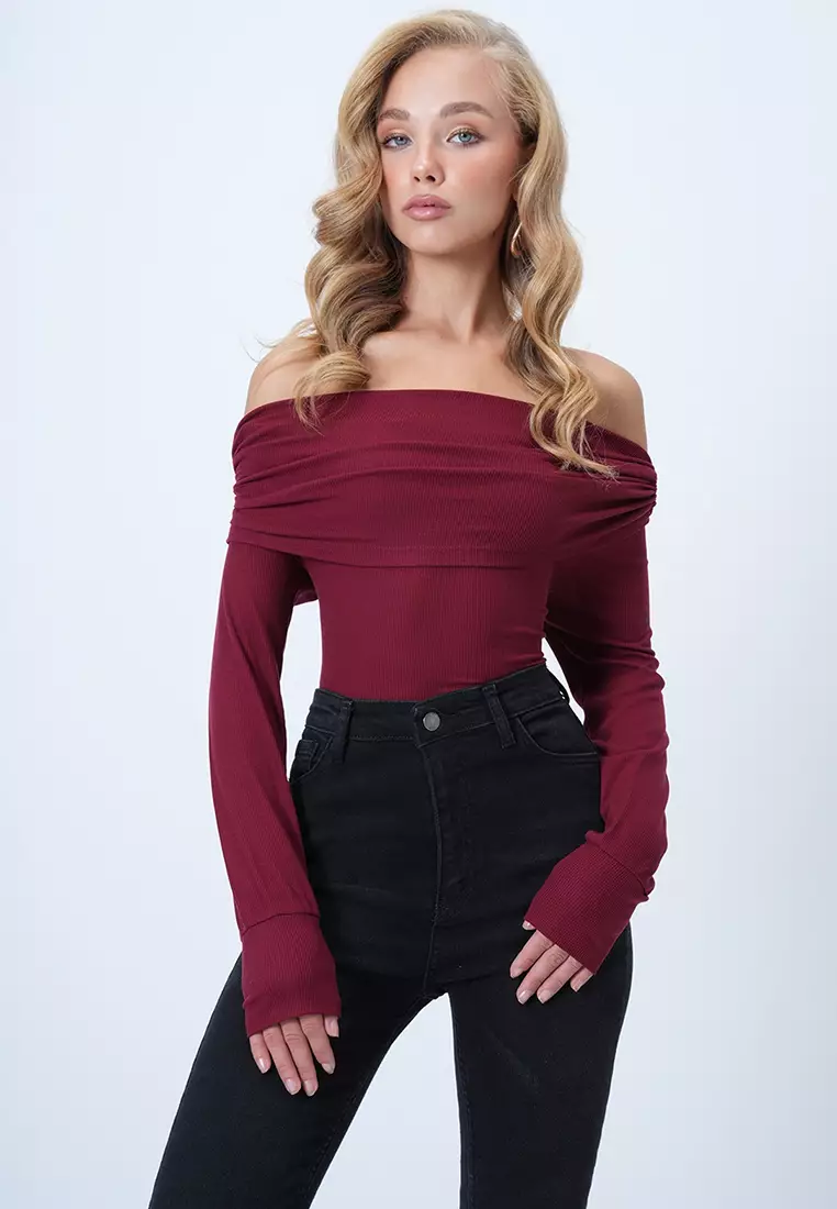 Madonna Collar Shoulder Accessory Detailed Knitted Top
