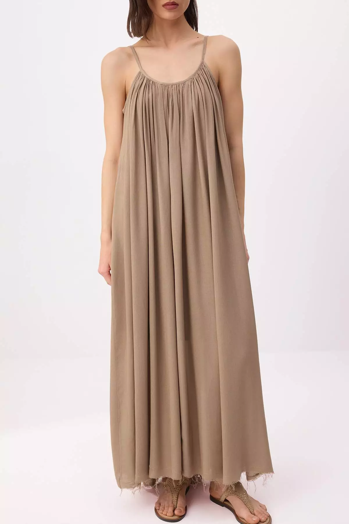 Brown Relaxed Fit Maxi Woven Dress Twoss26El764