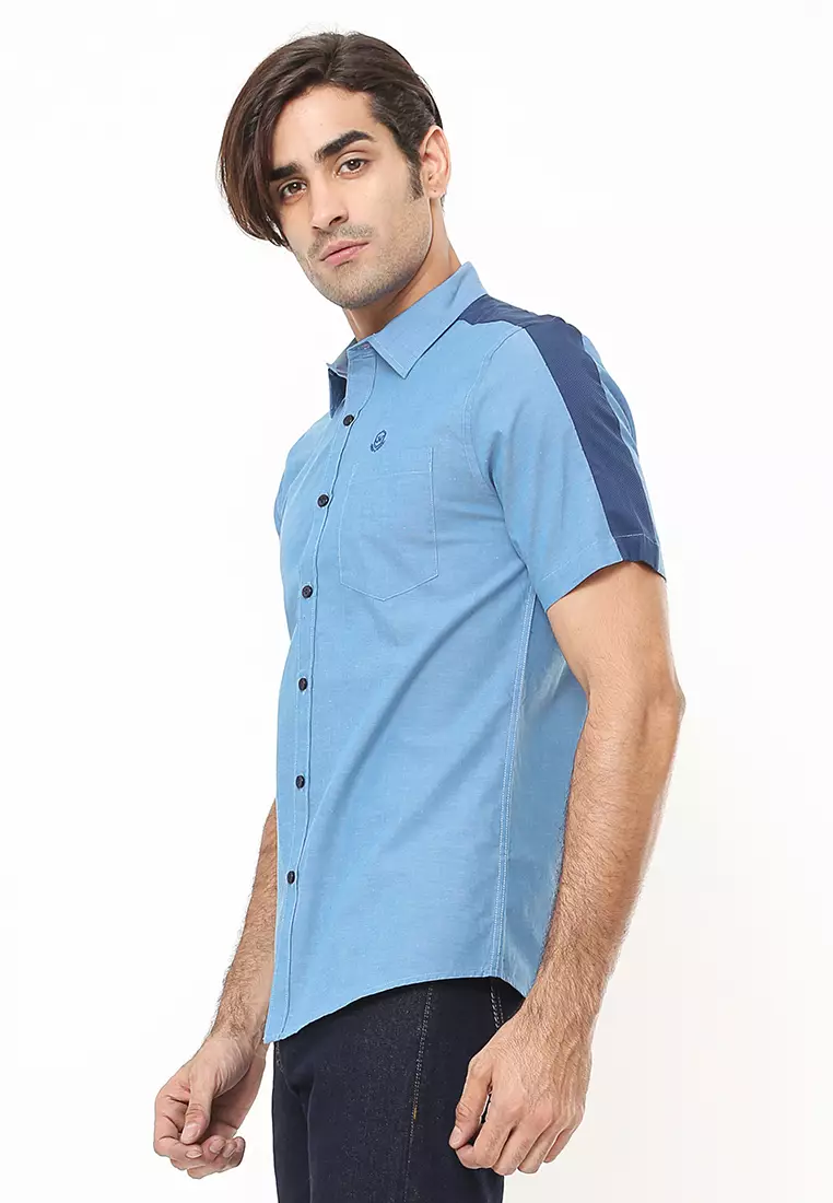 Johnwin - Kemeja Casual - Two Tone Color - Biru - Slim Fit - ASH.670.K880.685.C-S/S