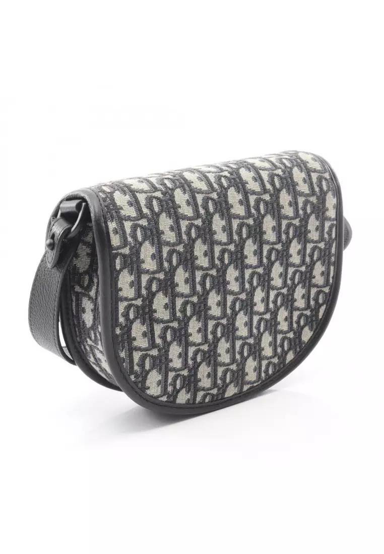 Pre-Loved Christian Dior GALLOP gallop oblique Shoulder bag canvas leather light beige Navy black