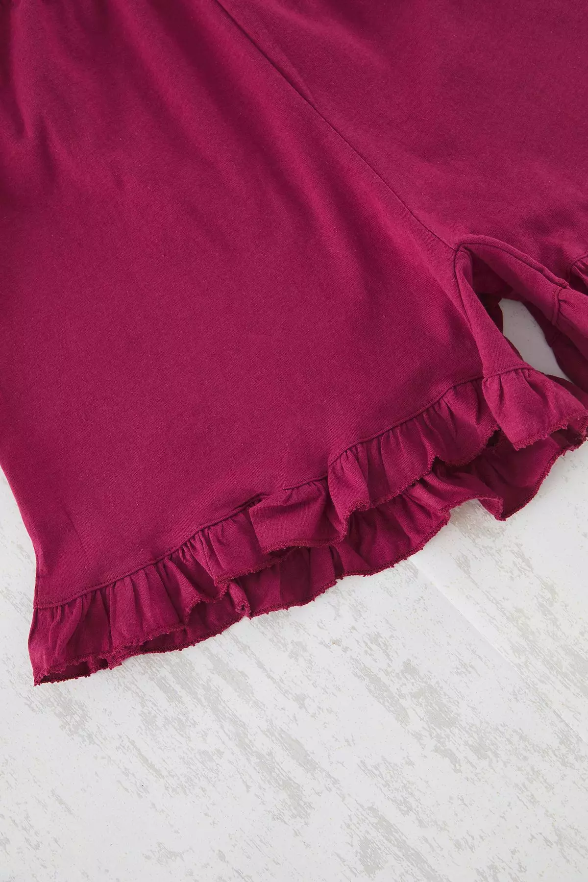 Burgundy Ruffle Printed Shorts Knitted Pajama Set THMSS22PT0422