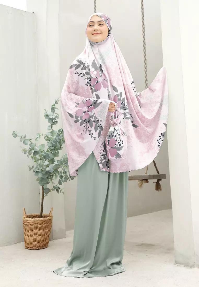 Zelena - Mukena Motif Raviera Lasercut 2in1 Prayer Set - Strawberry