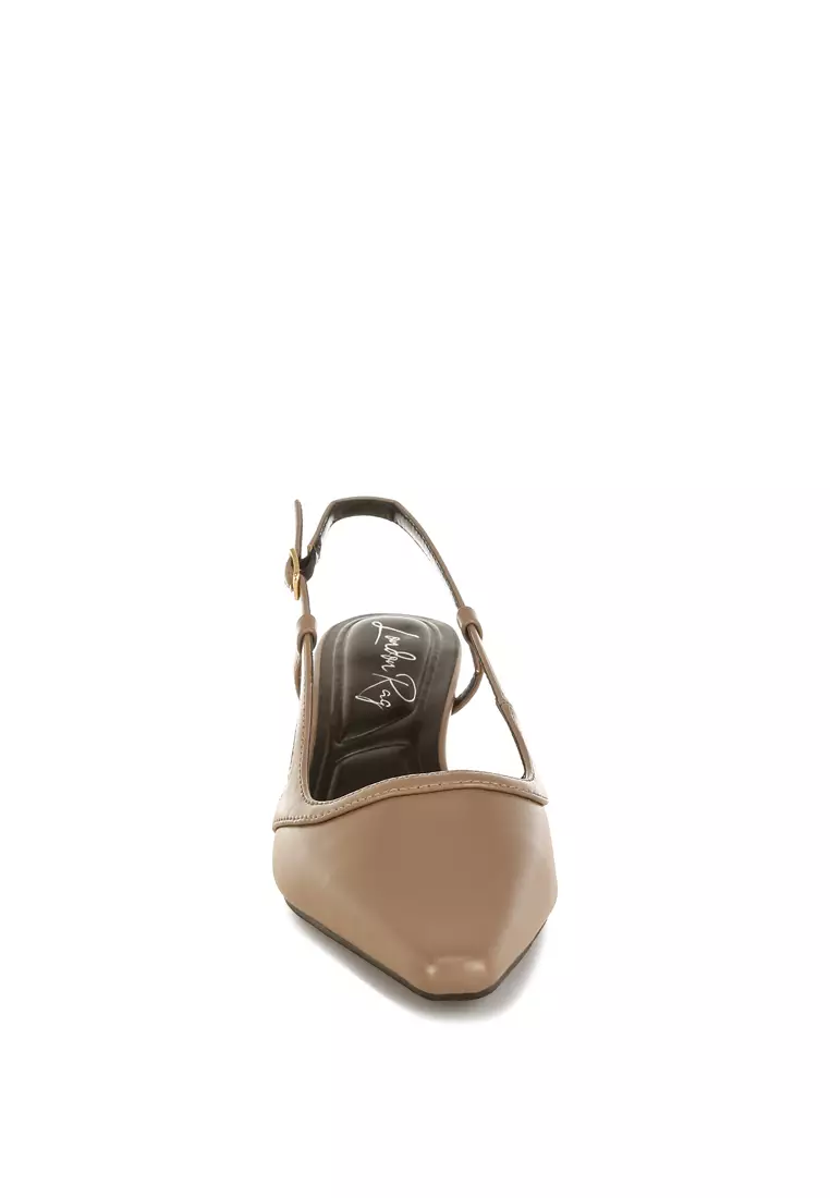 Slingback Pin Buckle Kitten Heels In Taupe