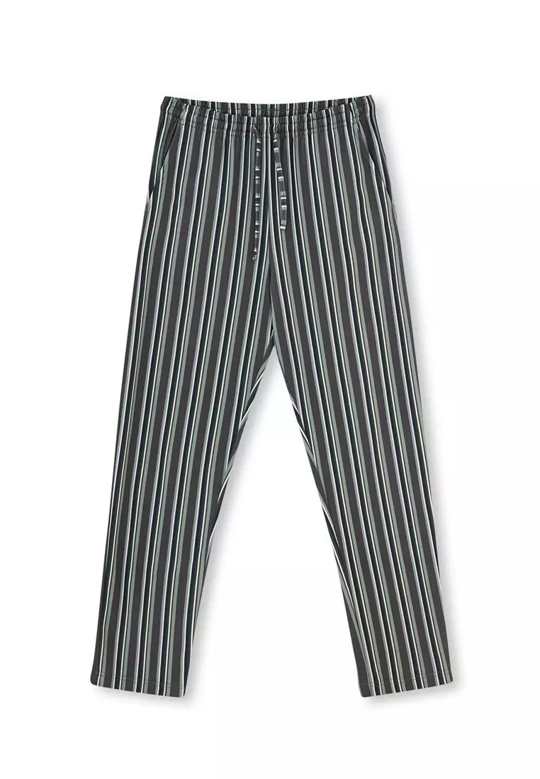 Smoke Shirt & Trousers Knitwear Set, Striped, Shirt Collar, Regular Fit, Long Leg, Long Sleeve Sleepwear for Men