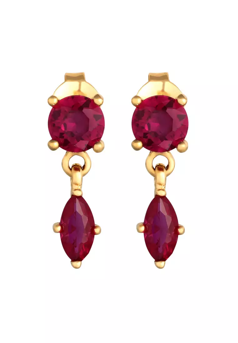 Anting Perhiasan Perak 925 Wanita Circle Ruby Gold Plated