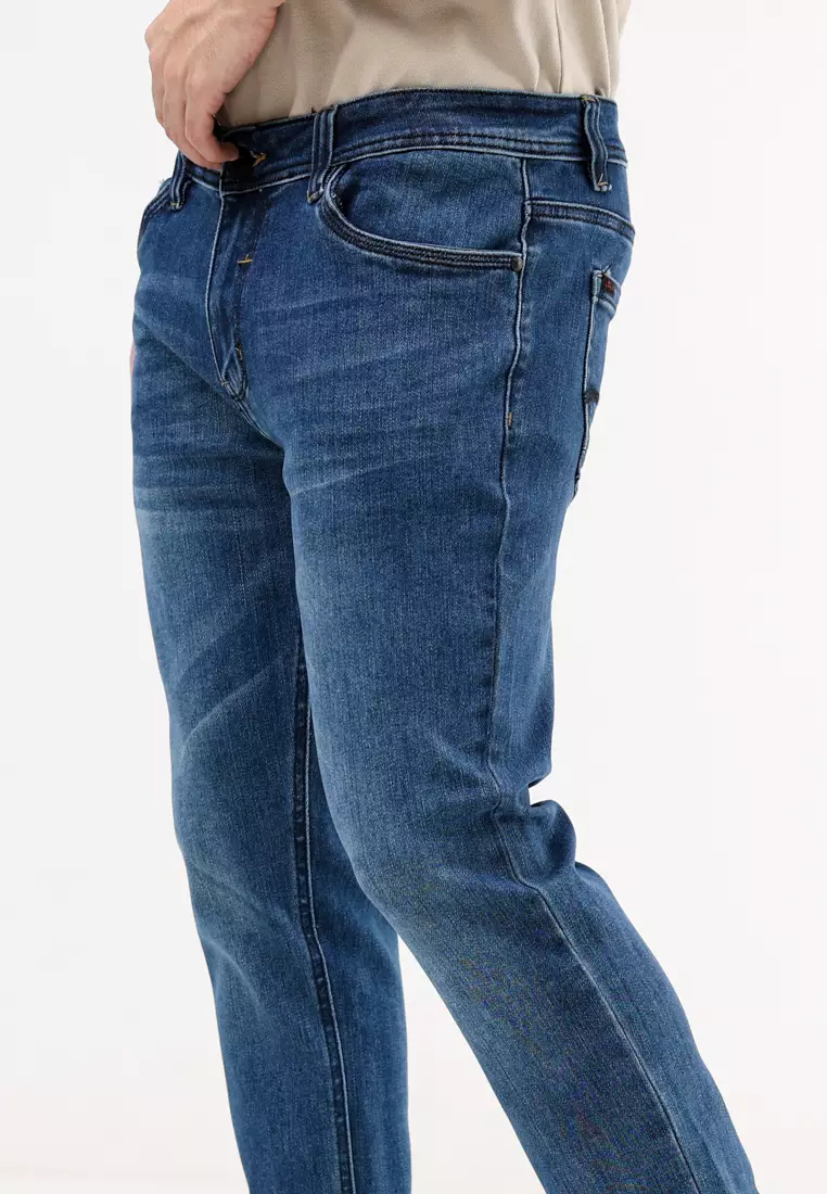 Denim Long Pants Slim Tapered Fit Stretch