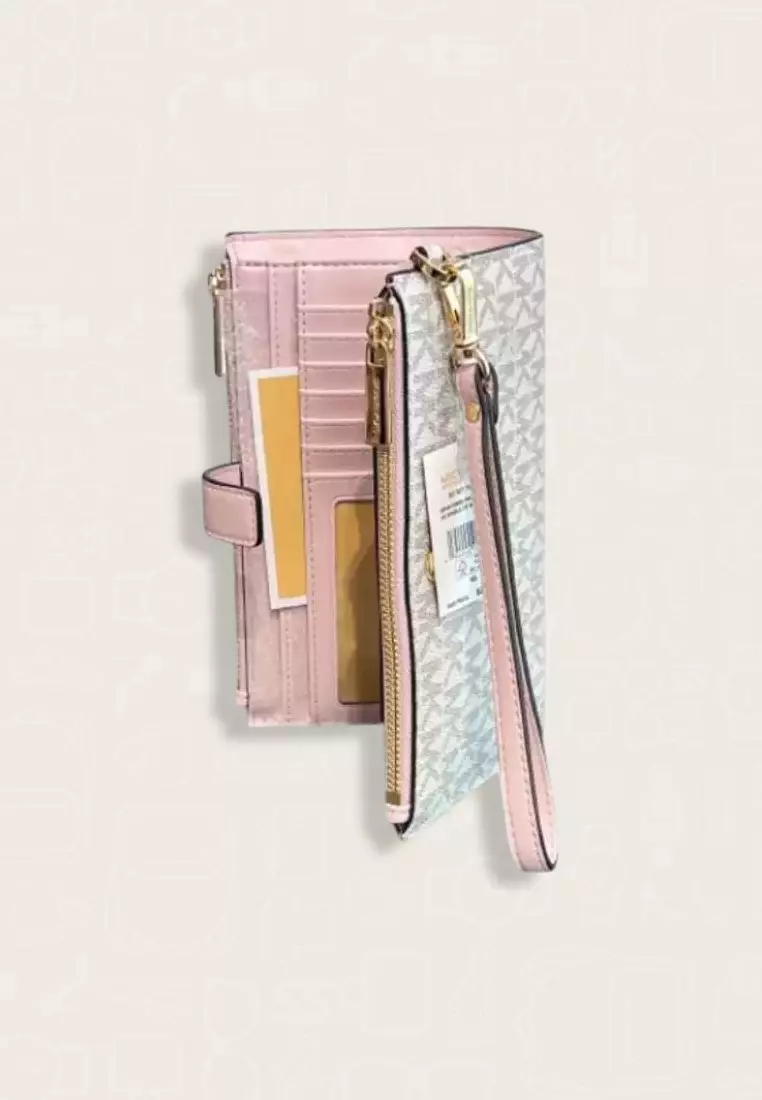 Michael Kors Jet Set Travel Large Double Zip Wristlet Powder Blush Multi