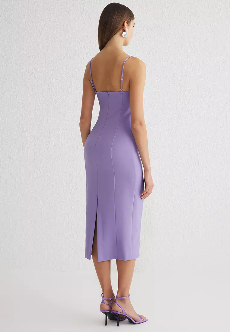 Lilac Bodycon Woven Midi Chic Dress