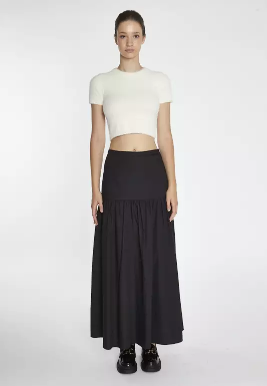 Black Dropped Waist Maxi Skirt
