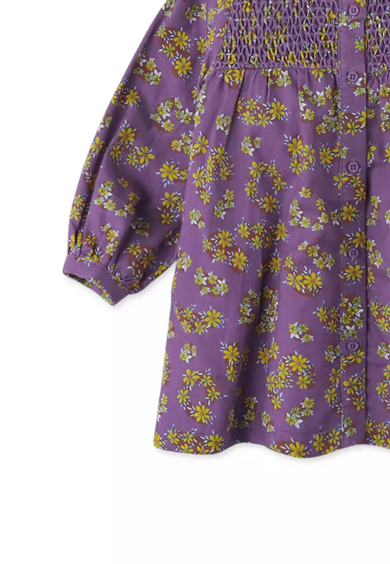 Baby Girls Floral Print Dress With Smockings