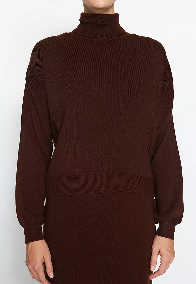 Turtleneck Skirted Knitwear Top-Bottom Set