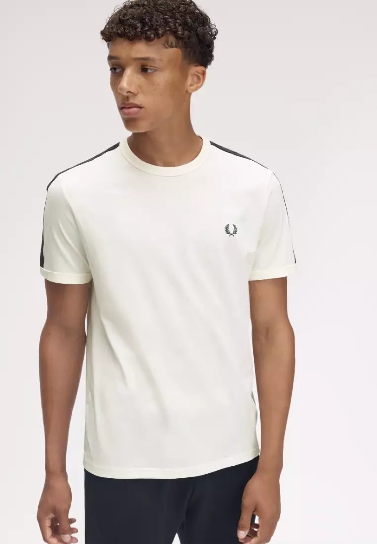 Fred Perry M4613 Contrast Tape Ringer T-Shirt (Light Ecru / Anchor Grey)