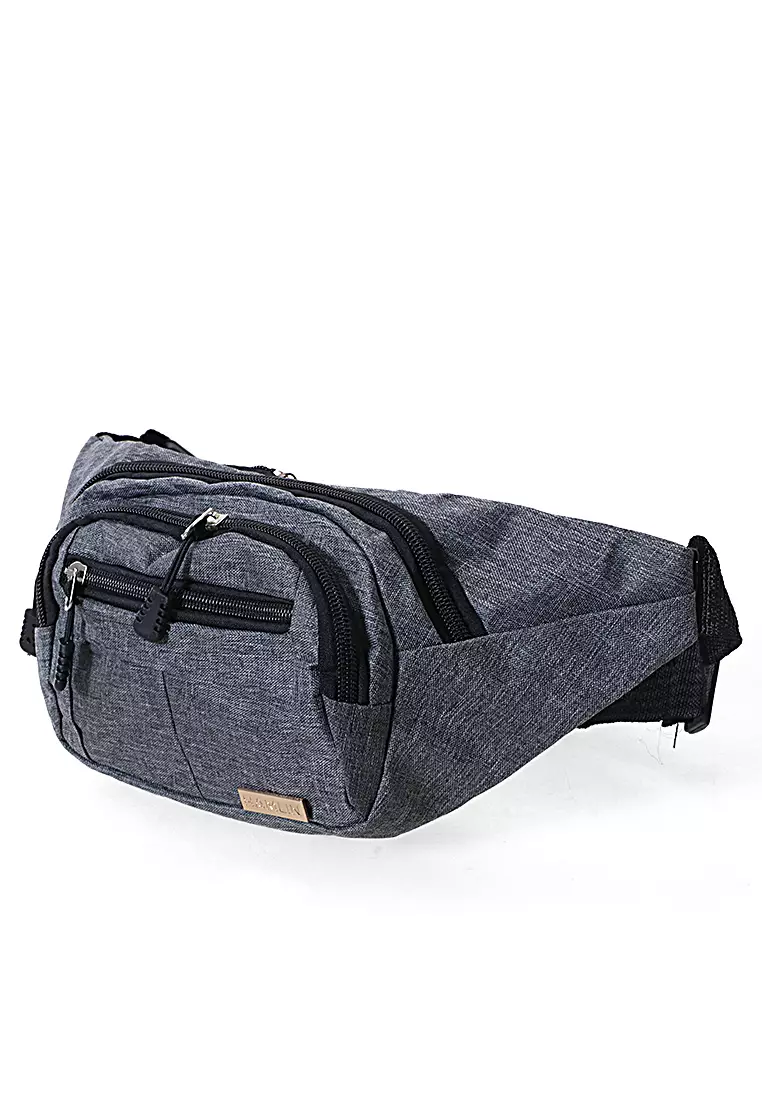 Atera Tas Pinggang Pria Waistbag Design Casual Motif Solid Material Canvas ORIGINAL - Grey