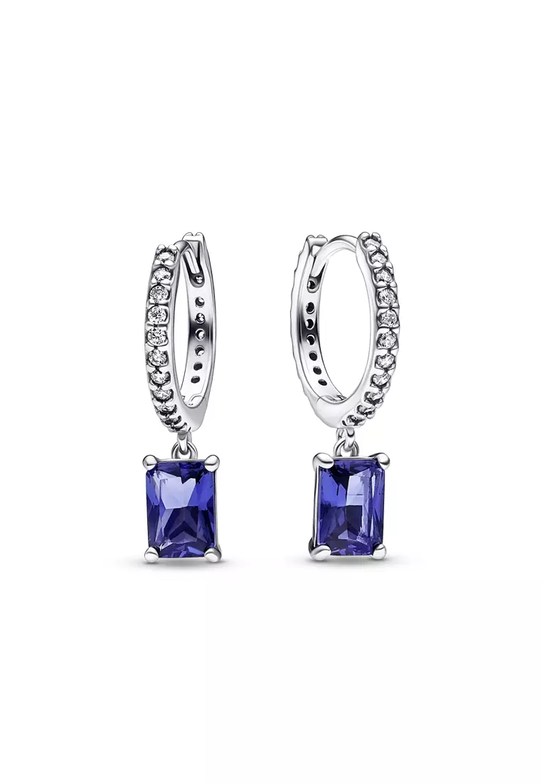 PANDORA Blue Rectangular Sparkling Hoop Earrings