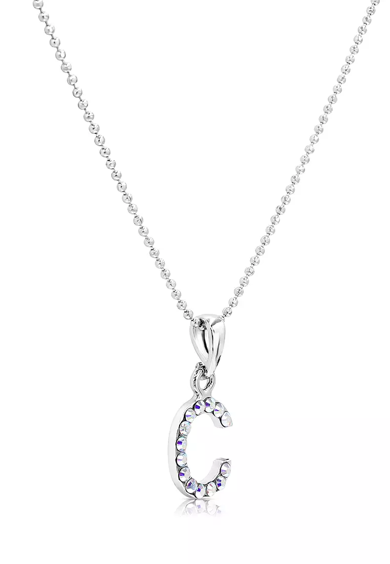 SO SEOUL Personalised Initial Alphabet Letter Swarovski® Aurore Boreale Crystal Pendant Chain Necklace - C / 55cm