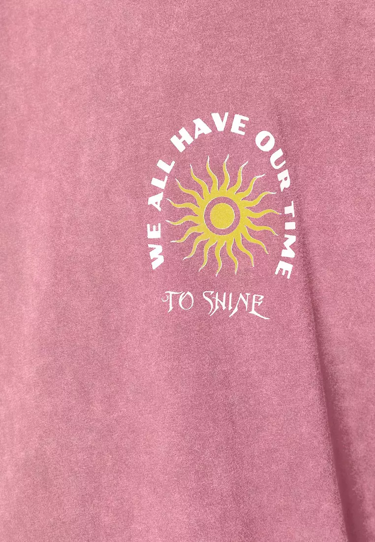 Pale Pink Oversize/Wide Cut Faded Effect Text Print 100% Cotton T-Shirt/Undershirt TMNSS23AL00009